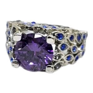 Brilliant cut purple faceted Crystal blue Mounted Ring Size 9.5